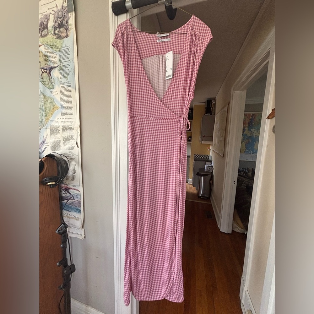 Urban Outfitters Pink Gingham Wrap Maxi Dress